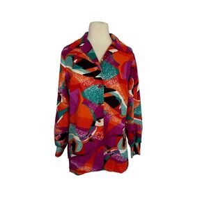 Pykettes VTG Abstract Geometric Print Button Up Blouse Multi Color SZ M